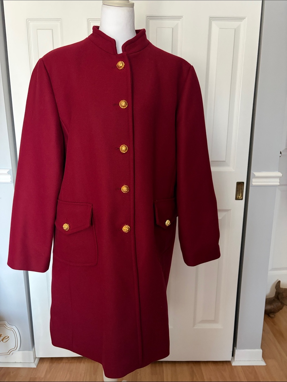 Zara Deep Red/Burgandy Wool Pea Coat with Gold Buttons NWOT